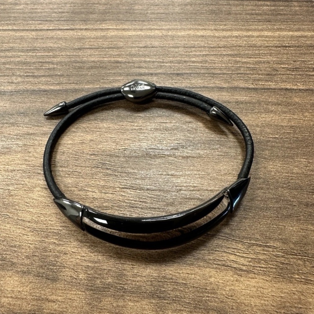 Alexis Bittar Black Lucite Adjustable Bracelet Modern Minimalist Design.